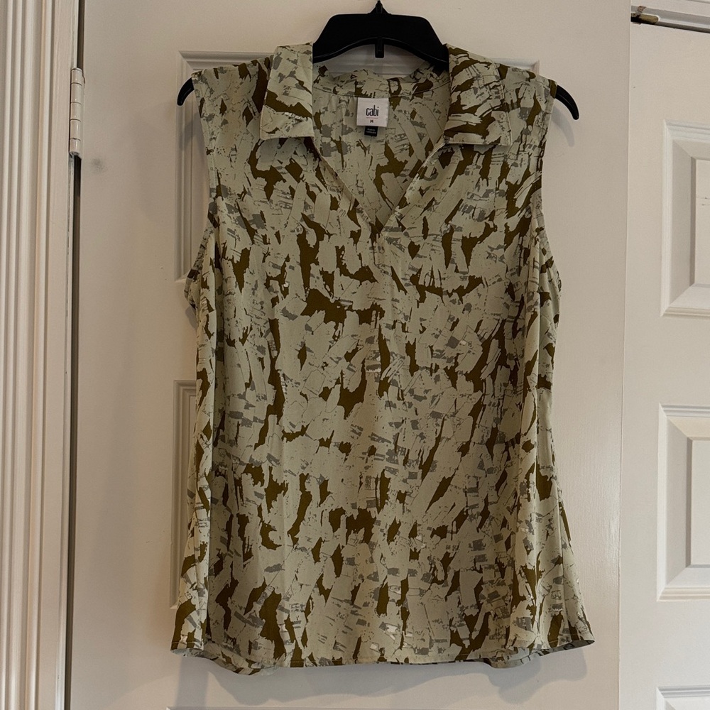 CAbi Olive and Beige Abstract Sleeveless Top